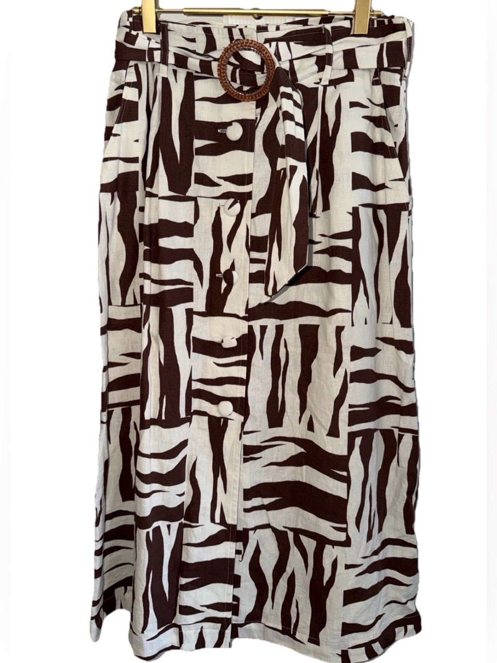 Topshop Linen Blend Button Down Zebra Skirt Sz. 8